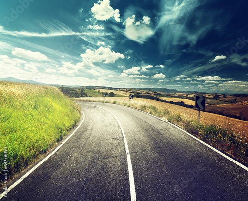 Photo: asphalt road in Tuscany Italy asphalt road in Tuscany Italy