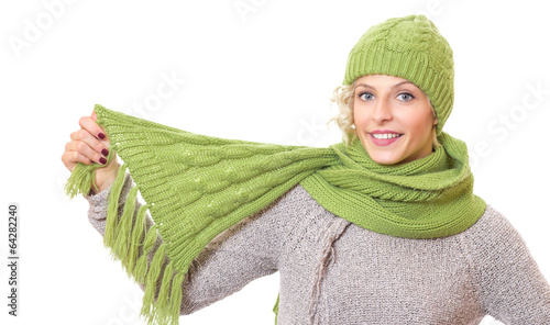 Photo: Beautiful woman holding her scarf Beautiful woman holding her scarf