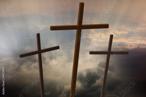 Photo: Three wooden crosses Three wooden crosses