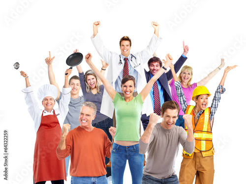 Photo: Group of happy workers people. Group of happy workers people.