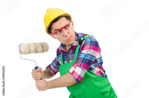 Photo: Funny painter isolated on white Funny painter isolated on white