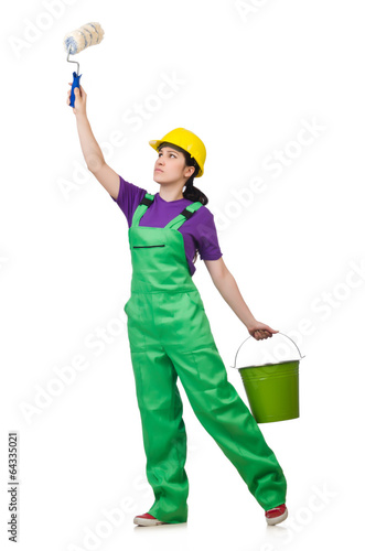 Photo: Woman painter isolated on the white background Woman painter isolated on the white background