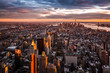 Aerial view of the Manhattan skyline at sunset Aerial view of the Manhattan skyline at sunset