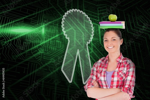 Photo: Composite image of merit badge and student Composite image of merit badge and student