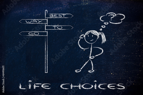 Illustration: confused road sign indicating The best way to go confused road sign indicating The best way to go