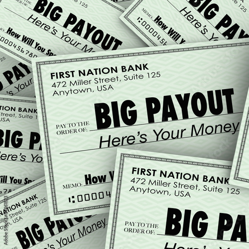 Illustration: Big Payout Many Checks Rich Wealthy Money Pile Big Payout Many Checks Rich Wealthy Money Pile