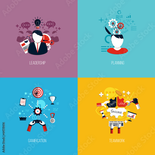 Vector: Icons for leadership, planning, gamification and teamwork. Flat Icons for leadership, planning, gamification and teamwork. Flat