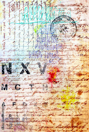 Illustration: Old pachtwork with stamps Old pachtwork with stamps