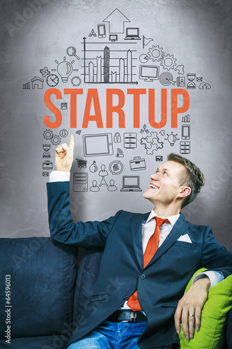 Photo: Startup company idea concept, pointing up Startup company idea concept, pointing up