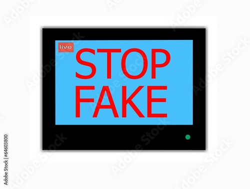Illustration: Slogan STOP FAKE on television screen Slogan STOP FAKE on television screen