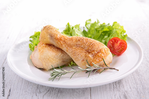 Photo: grilled chicken leg and salad grilled chicken leg and salad