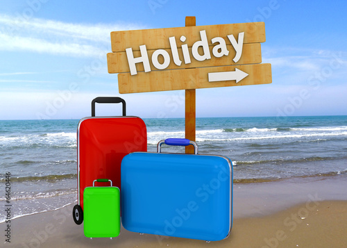 Illustration: Suitcase on the Beach - 3D Suitcase on the Beach - 3D