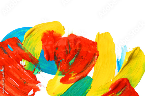 Photo: Abstract gouache paint and brushes, isolated on white Abstract gouache paint and brushes, isolated on white