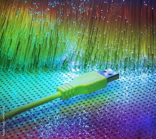 Photo: USB plugs closeup with fiber optical background USB plugs closeup with fiber optical background