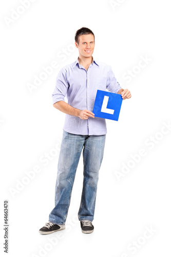Photo: Young man holding an l sign Young man holding an l sign