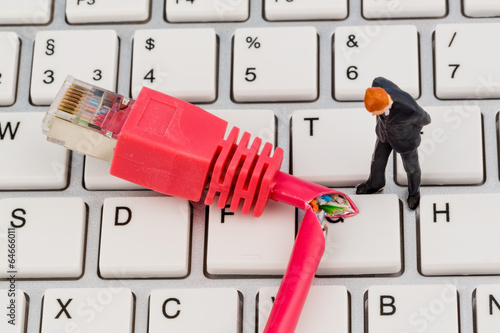 Photo: workers, network connector, keyboard workers, network connector, keyboard