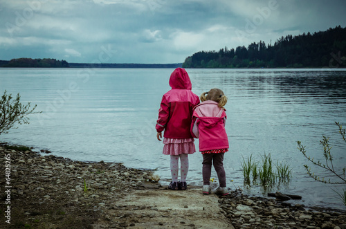 Photo: children and lake children and lake