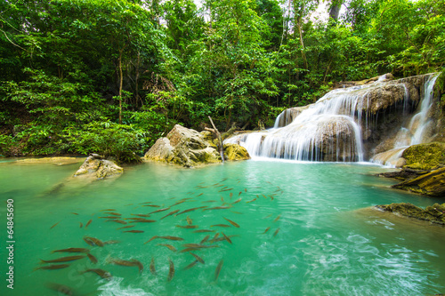 Fototapeta Deep forest Waterfall in Kanchanaburi, Thailand