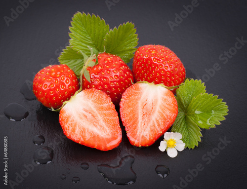 Photo: Fresh strawberries on a slate Fresh strawberries on a slate