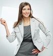 Smile Business woman portrait with blank white banner, board on Smile Business woman portrait with blank white banner, board on