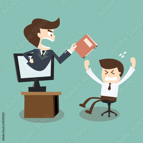 Vector: furious boss with folder in hand an employee furious boss with folder in hand an employee
