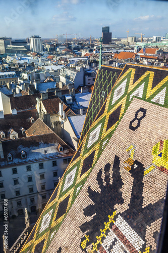 Photo: glazed roof tiles on the famous St. Stephans Cathedral glazed roof tiles on the famous St. Stephans Cathedral
