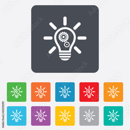 Vector: Light lamp sign icon. Bulb with gears symbol. Light lamp sign icon. Bulb with gears symbol.