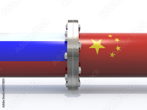 Illustration: gas tubes with russian and china flag gas tubes with russian and china flag