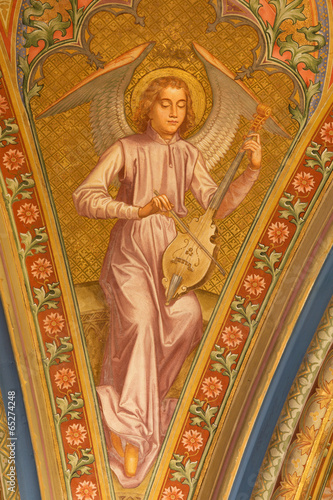 Photo: Vienna .- Fresco of angel with the music instrument Vienna .- Fresco of angel with the music instrument