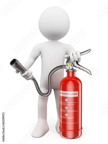 Illustration: 3D white people. Fire extinguisher 3D white people. Fire extinguisher