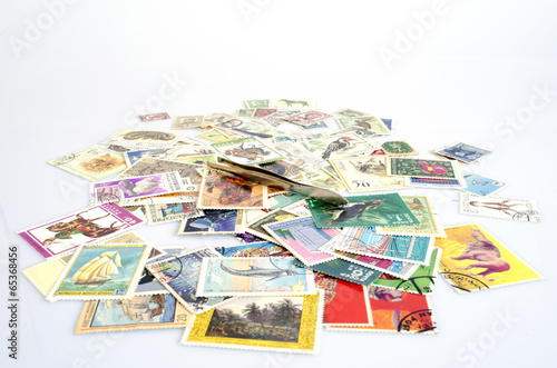 Photo: Backdrop of old postage stamps Backdrop of old postage stamps