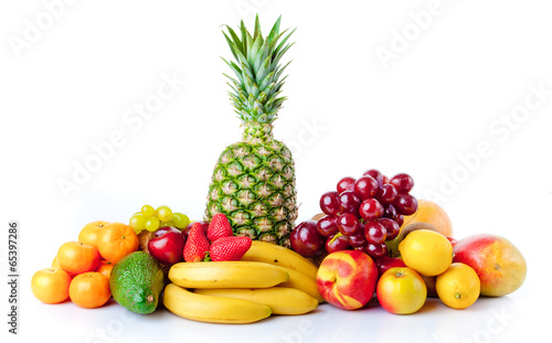 Photo: Fresh fruits isolated on a white . Set of different fresh fruits Fresh fruits isolated on a white . Set of different fresh fruits