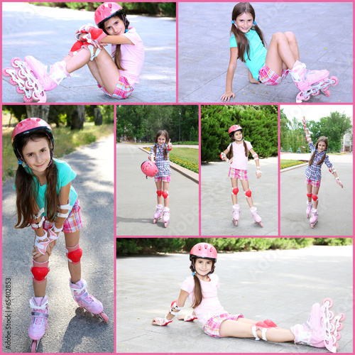 Photo: Collage of photos with girl in roller skates Collage of photos with girl in roller skates