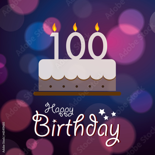 Vector: Happy 100th Birthday - Bokeh Vector Background with cake Happy 100th Birthday - Bokeh Vector Background with cake