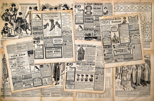 Fototapeta Newspaper pages with antique advertising