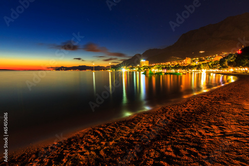 Photo: A view of Makarska beach,at dusk,Dalmatia,Croatia,Europe A view of Makarska beach,at dusk,Dalmatia,Croatia,Europe