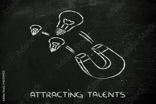 Photo: attracting talents, funny magnet and lightbulb design attracting talents, funny magnet and lightbulb design