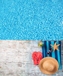 Summer accessories on wooden planks Summer accessories on wooden planks