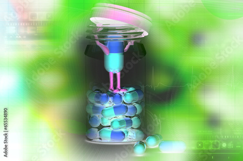 Illustration: Pills and bottle,3d rendered illustration Pills and bottle,3d rendered illustration