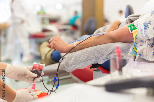 Photo: Nurse and blood donor at donation. Nurse and blood donor at donation.