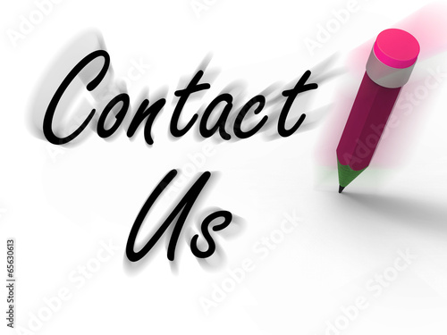 Illustration: Contact Us Sign with Pencil Displays Customer Care Contact Us Sign with Pencil Displays Customer Care