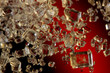 Crystals on a red background. Extreme closeup. Macro Crystals on a red background. Extreme closeup. Macro