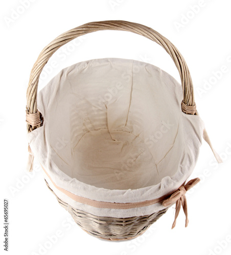 Photo: Empty wicker basket isolated on white Empty wicker basket isolated on white