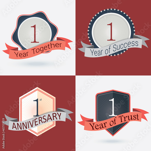 Vector: Set of Retro vector Stamps/Seal for 1st business anniversary . Set of Retro vector Stamps/Seal for 1st business anniversary .