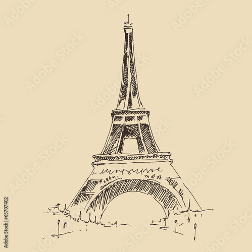 Eiffel Tower, Paris architecture, engraved illustration