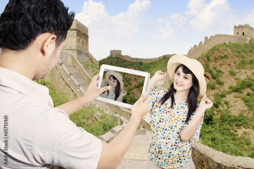 Photo: Couple take picture in china great wall Couple take picture in china great wall