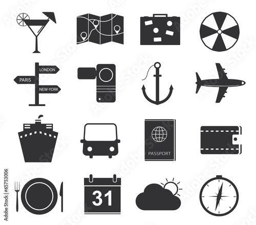 Vector: Travel icons, set of black icons tourism Travel icons, set of black icons tourism
