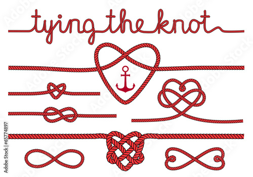 Vector: tying the knot, rope hearts for wedding, vector set tying the knot, rope hearts for wedding, vector set