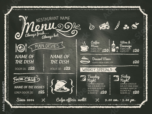 Restaurant Food Menu Design with Chalkboard Background
