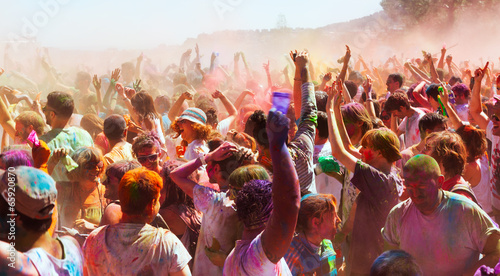 Photo: People at Festival of colors Holi Barcelona People at Festival of colors Holi Barcelona